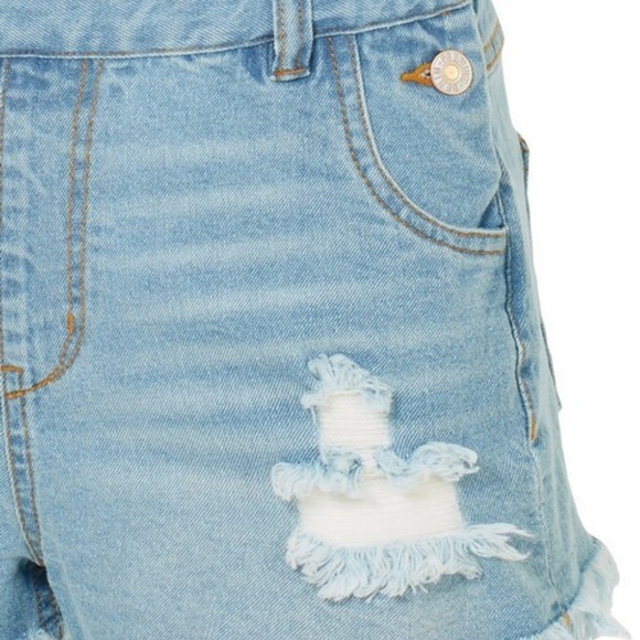 distressed Ripped Frayed hem denim overall shorts - Picture 6 of 8